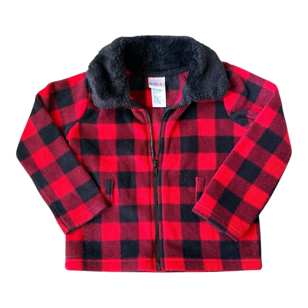 Kids Buffalo Plaid Fleece Jacket 3T Red Christmas Holiday Winter Coat Unisex
